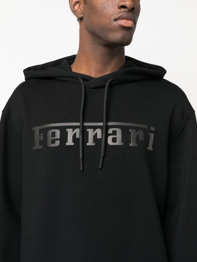 Shop Ferrari Logo-flocked Drawstring Hoodie In Black