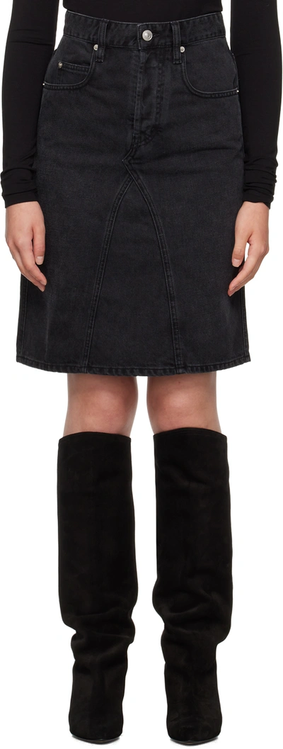 Shop Isabel Marant Étoile Black Fiali Denim Midi Skirt In 02fk Faded Black