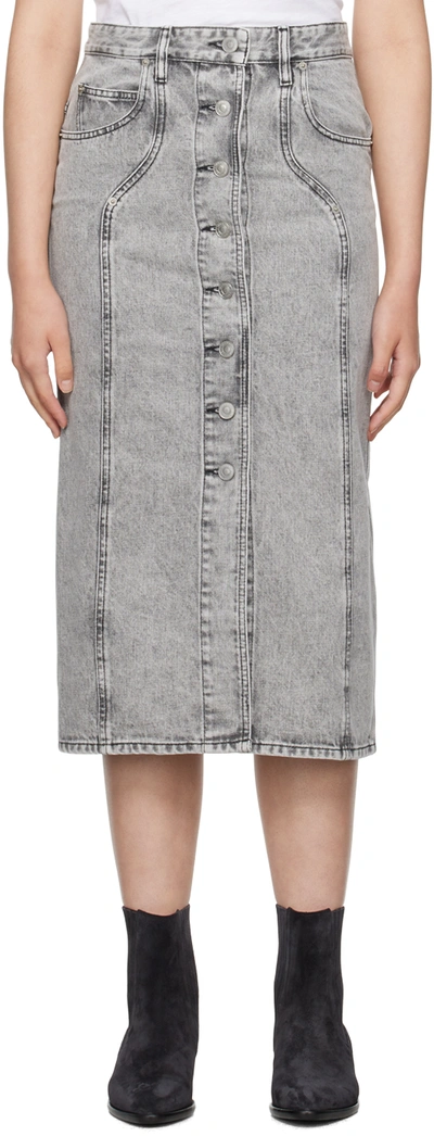 Isabel Marant Étoile Gray Vandy Denim Midi Skirt In 02ly Light Grey