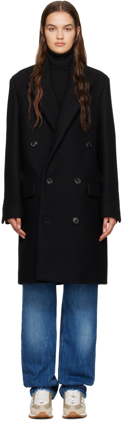 Ami Alexandre Mattiussi Black Double-breasted Coat In Wool Tricotine Black