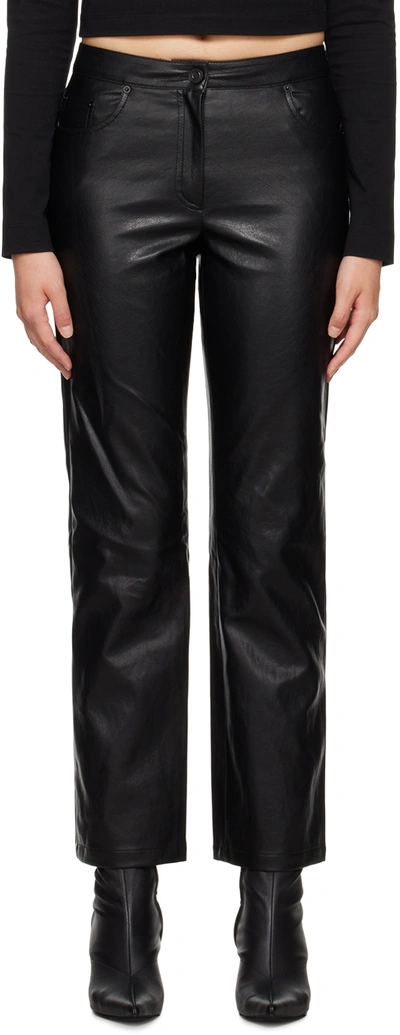 Shop Juunj Black Darted Faux-leather Trousers