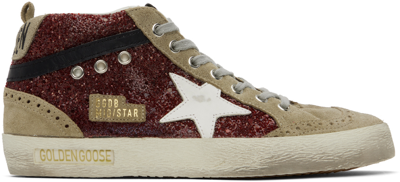 Shop Golden Goose Taupe & Burgundy Mid Star Sneakers In 81553 Dark Red/taupe