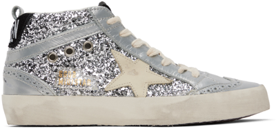 Shop Golden Goose Silver Mid Star Sneakers In 70260 Silver/ivory/b