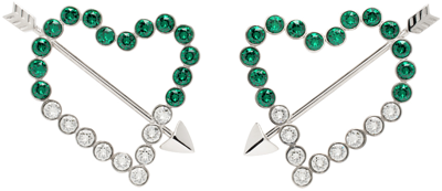 Shop Safsafu Silver & Green Cupido Earrings In Crystal/green