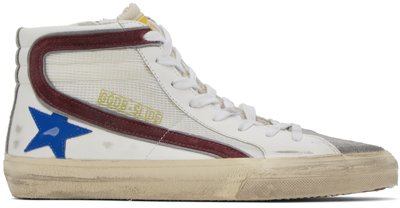 Shop Golden Goose White Mid Star Sneakers In 82364 White/grey/blu