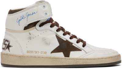 Shop Golden Goose White & Brown Sky-star Sneakers In 11362 White/beige/ch
