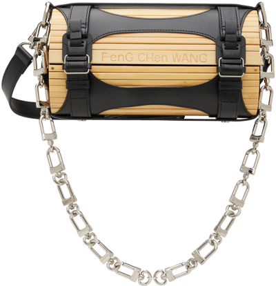 Shop Feng Chen Wang Beige & Black Large Bamboo Bag