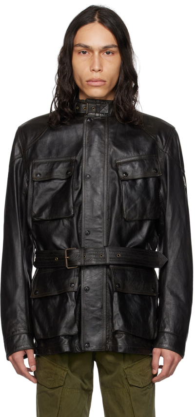Shop Belstaff Black Legacy Trialmaster Panther Leather Jacket In Antique Black