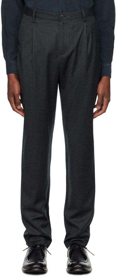 Shop Sunspel Gray Pleated Trousers In Charcoal Melange
