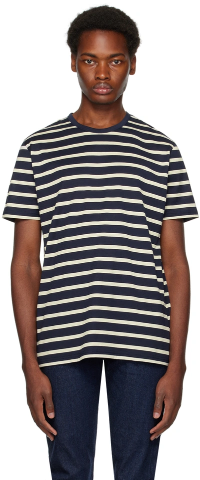 Shop Sunspel Navy & White Classic T-shirt In Navy/ecru Br. Stripe