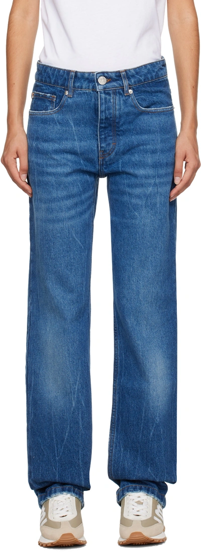 Shop Ami Alexandre Mattiussi Blue Straight-leg Jeans In Used Blue/480