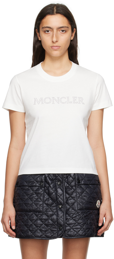Shop Moncler White Crystal T-shirt In 33 White