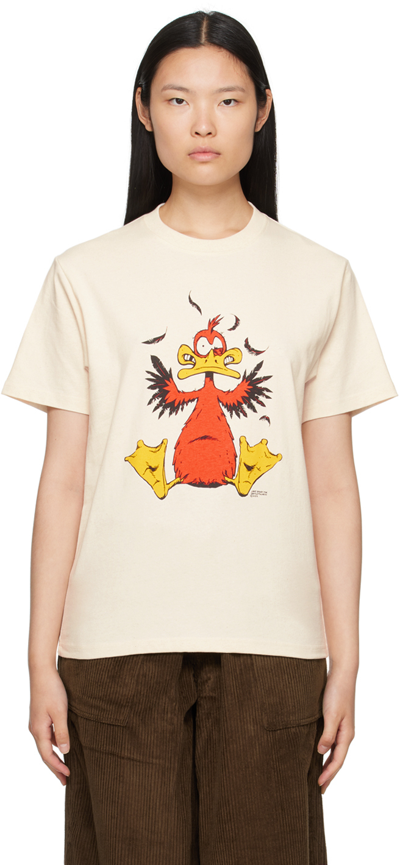 Shop Gentle Fullness Off-white Crewneck T-shirt In Oatmeal Duckman