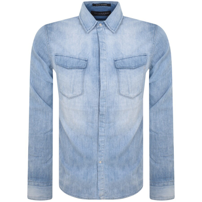 Shop Replay Denim Long Sleeve Shirt Blue