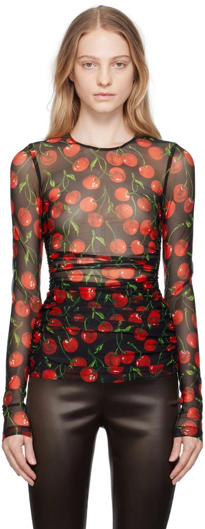 Shop Dolce & Gabbana Black & Red Cherry Print Long Sleeve T-shirt In Hn4iy Ciliegie Nero
