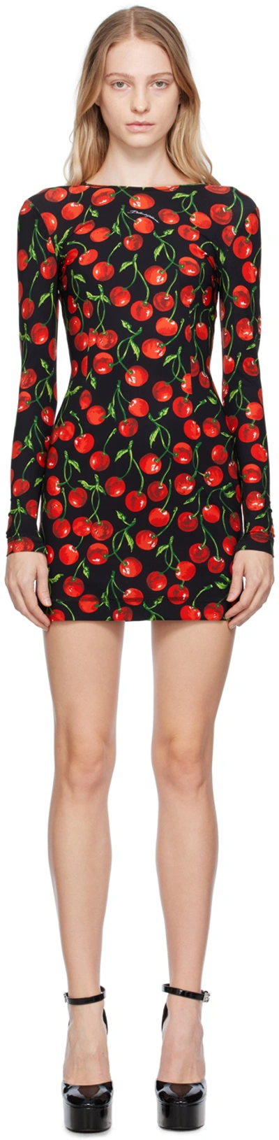 Shop Dolce & Gabbana Black & Red Cherry Print Minidress In Hn4iy Ciliegie Nero