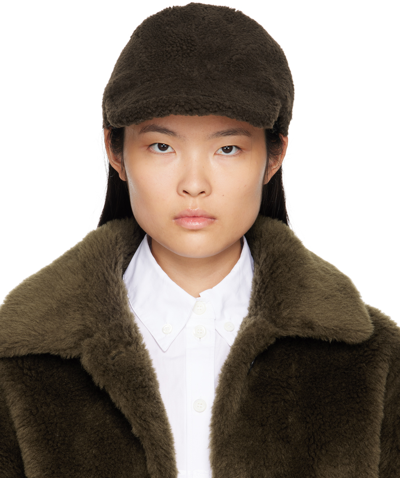 Shop Yves Salomon Brown Curly Shearling Cap In A2178 Chocolat