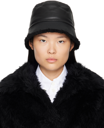 Shop Yves Salomon Black Curly Reversible Bucket Hat In C99 Noir