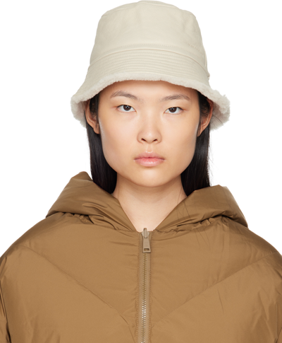 Shop Yves Salomon Off-white Curly Reversible Bucket Hat In A1006 Meringue