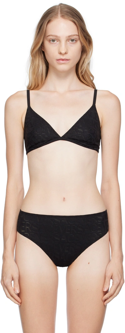 Shop Versace Black Semi-sheer Bra In 1b000 Black