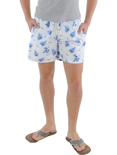 Shop Polo Ralph Lauren Sailboat Mens Printed Beach Swim Trunks In Blue