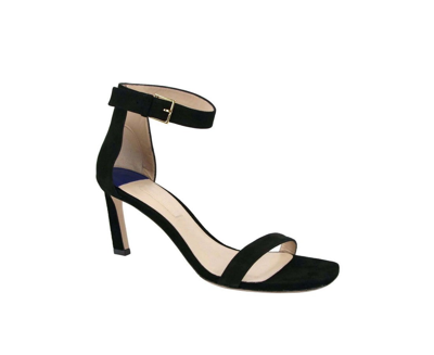 Stuart Weitzman Women's Squarenudist Suede Heel Sandal With Ankle Strap In Black