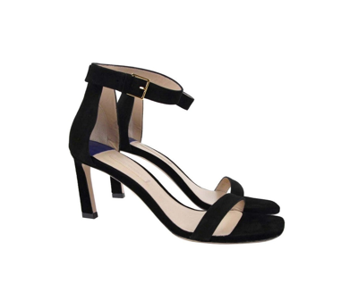 Stuart Weitzman Women's Squarenudist Suede Heel Sandal With Ankle Strap In Black