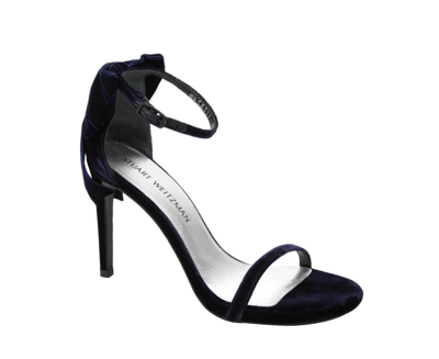 Shop Stuart Weitzman Women's Velvet Ankle Strap Mybow Sandal In Blue