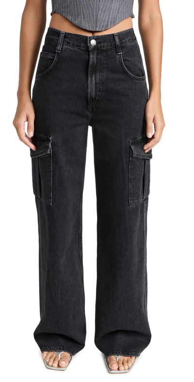 Agolde Wide-leg Cargo Jeans Featuring Belt Loops In Black