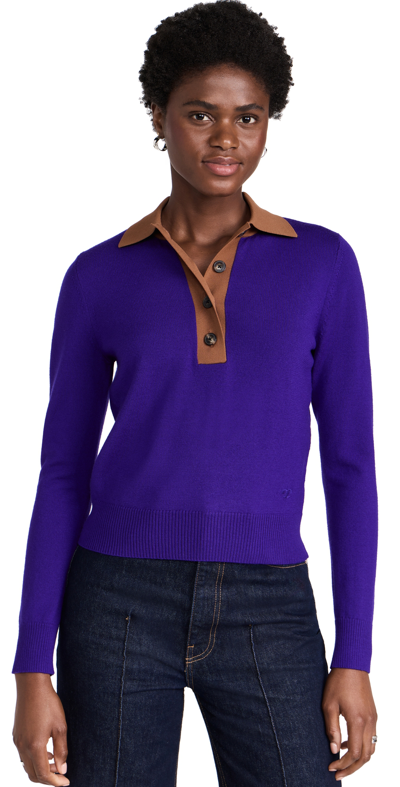 Shop Tory Burch Contrast Collar Polo Bold Purple