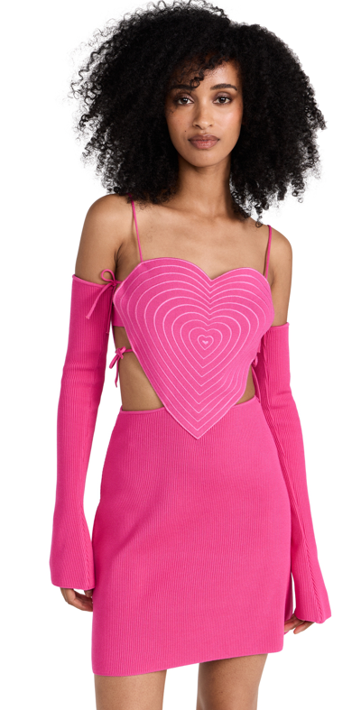 Shop Mach & Mach Heart Mini Dress With Side Bow Straps Fuchsia