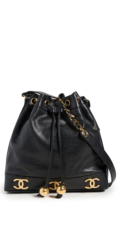Shopbop Archive Chanel Vintage Cc Drawstring Bucket Bag In Black