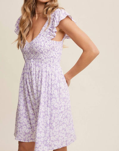Shop Listicle Smocked V-neck Ruffle Sleeve Dress In Lavender In Purple