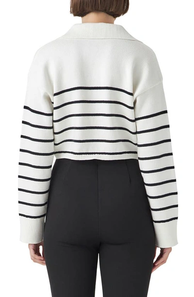 Grey Lab Stripe Cotton Blend Crop Sweater In Cream/ Black