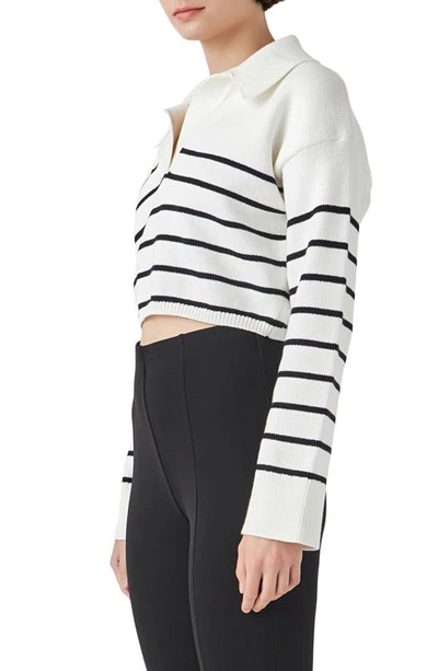 Grey Lab Stripe Cotton Blend Crop Sweater In Cream/ Black