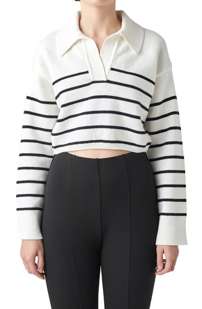 Grey Lab Stripe Cotton Blend Crop Sweater In Cream/ Black