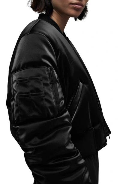 Shop Allsaints Callie Shine Crop Faux Leather Bomber Jacket In Black