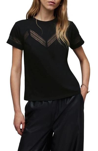 Shop Allsaints Anna Lace Inset T-shirt In Black