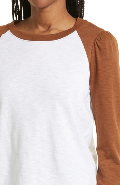 Shop Veronica Beard Mason Colorblock Long Sleeve Cotton Baseball T-shirt In White Dark Ochre