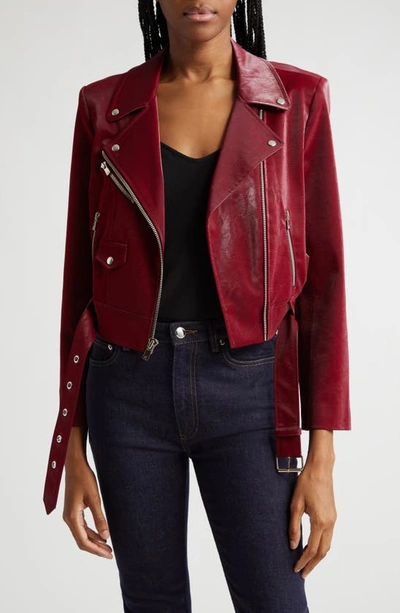 Shop Cinq À Sept Zoe Faux Leather Moto Jacket In Oxblood