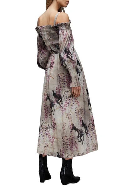 Shop Allsaints Lary Dionne Linen Blend Long Sleeve Dress In Sky Grey