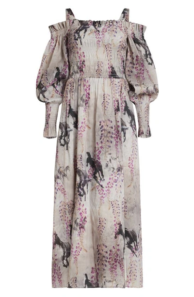 Shop Allsaints Lary Dionne Linen Blend Long Sleeve Dress In Sky Grey