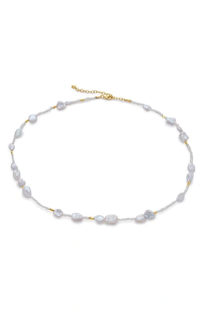 Shop Monica Vinader Pearl Scatter Necklace In 18ct Gold Vermeil / Pearl