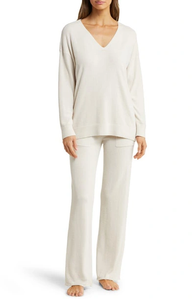 Barefoot Dreams High-low Hem V-neck Pajama Pullover Sweater In Almond