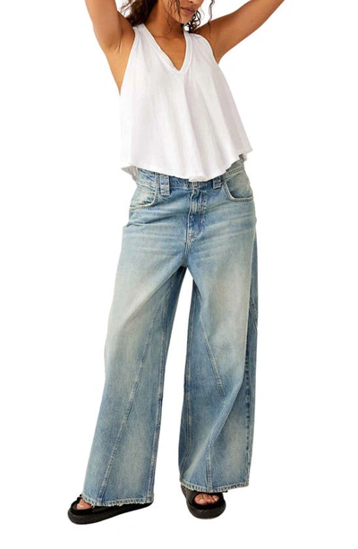 Shop Free People Chill Vibes Wide Leg Jeans In Hayley Blue