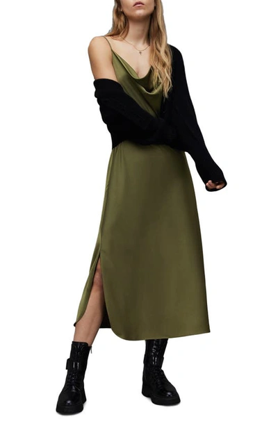 Allsaints Hadley Midi Dress In Khaki Green