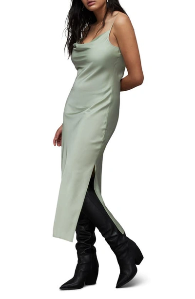 Allsaints Hadley Satin Slipdress In Pistachio Green