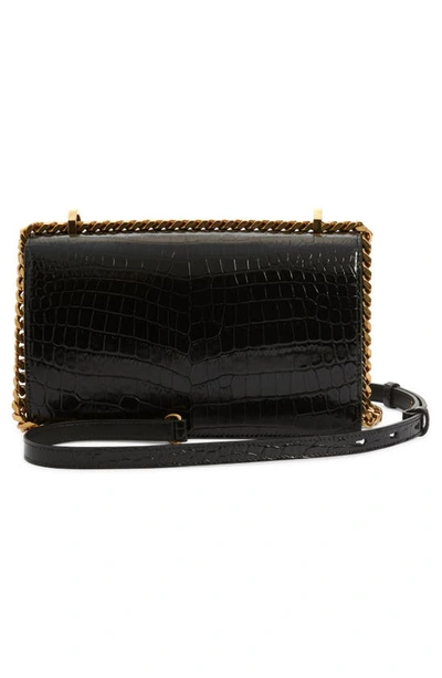 Shop Alexander Mcqueen Jewelled Knuckle Croc Embossed Leather Crossbody Bag In Black