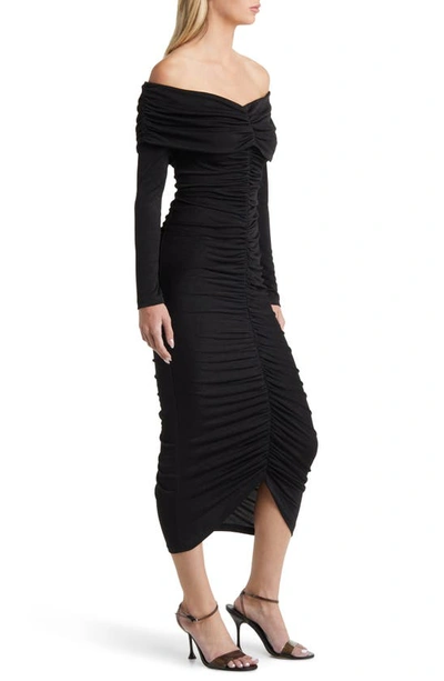 Shop Misha Collection Isaure Ruched Long Sleeve Body-con Cocktail Dress In Black