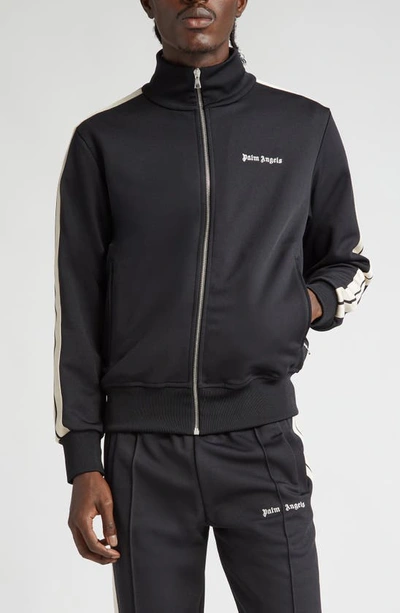 Palm Angels Black High Neck Sweatshirt With Logo Lettering On The Front In Wool Blend Man In Black White